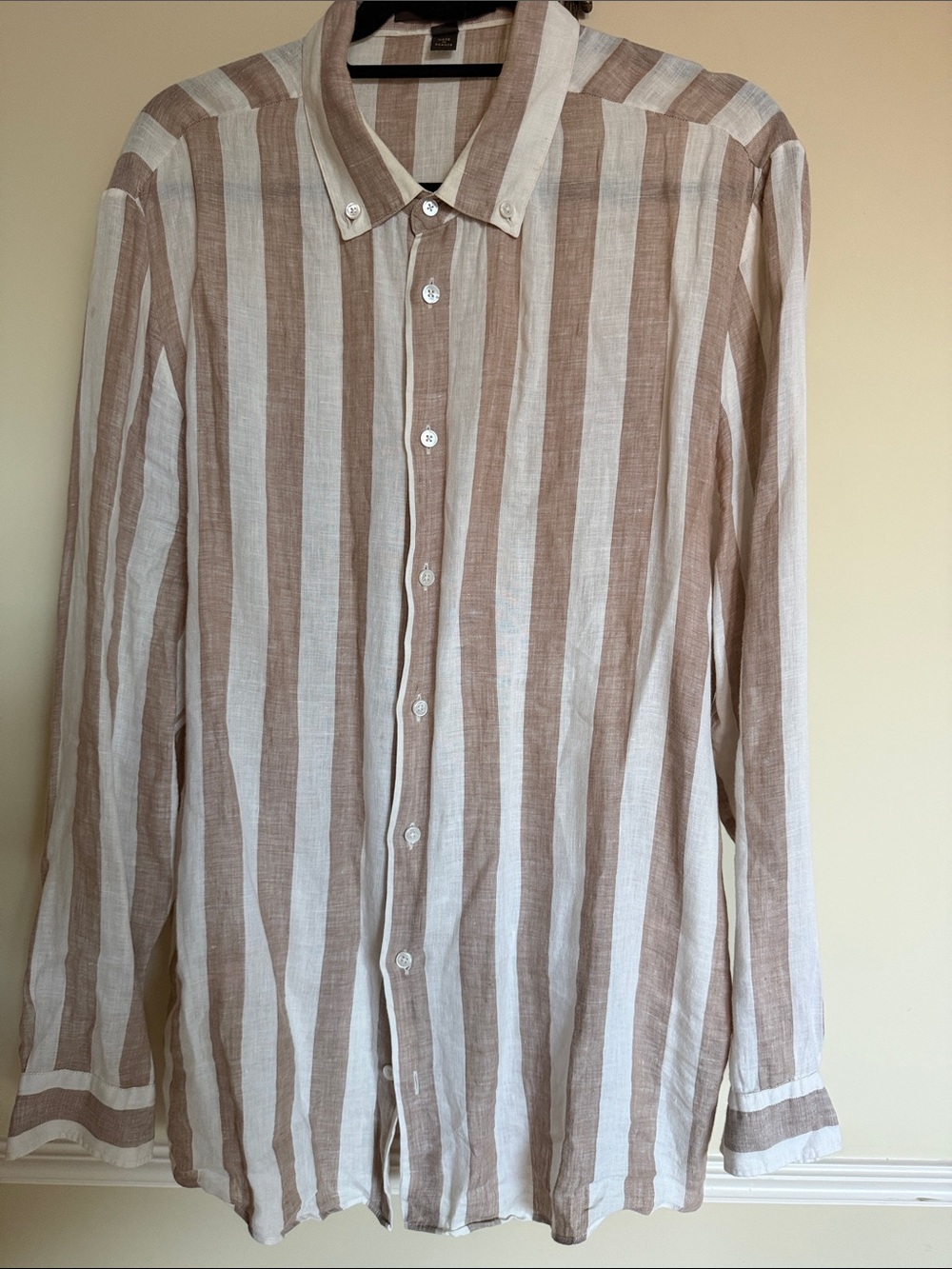 Louis Vuitton Linen Beige and White Vertical Stripe Button-Down Shirt XL